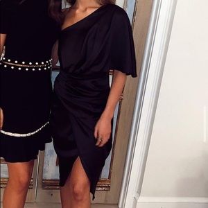 DO+BE One Shoulder Satin Black Dress